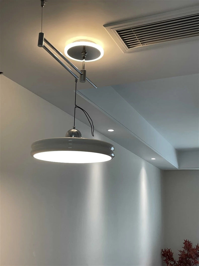 French Flying Saucer Pendant Light Creative Design Extendable Rotating Long Pole Lamp
