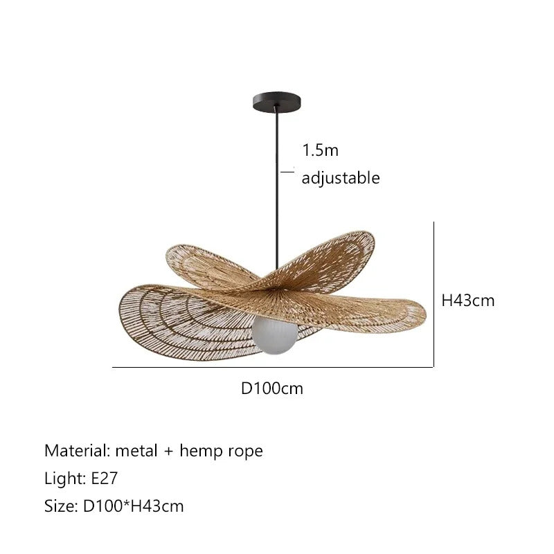 Wabi Sabi Rattan Chandelier Retro LED Weaving Pendant Lamp