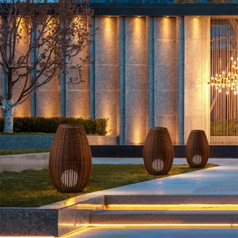 Natural handmade rattan floor lamp Japanese Outdoor waterproof Garden standing lamp