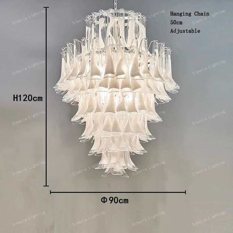 White Petal Glass Modern Romantic Artistic Ceiling Chandeliers Home LED Lighting Fixture Hanging Lamps for Living Room Decor