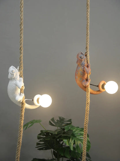 Resin chameleon pendant light Retro Hemp Rope Monkey Pendant Lamp