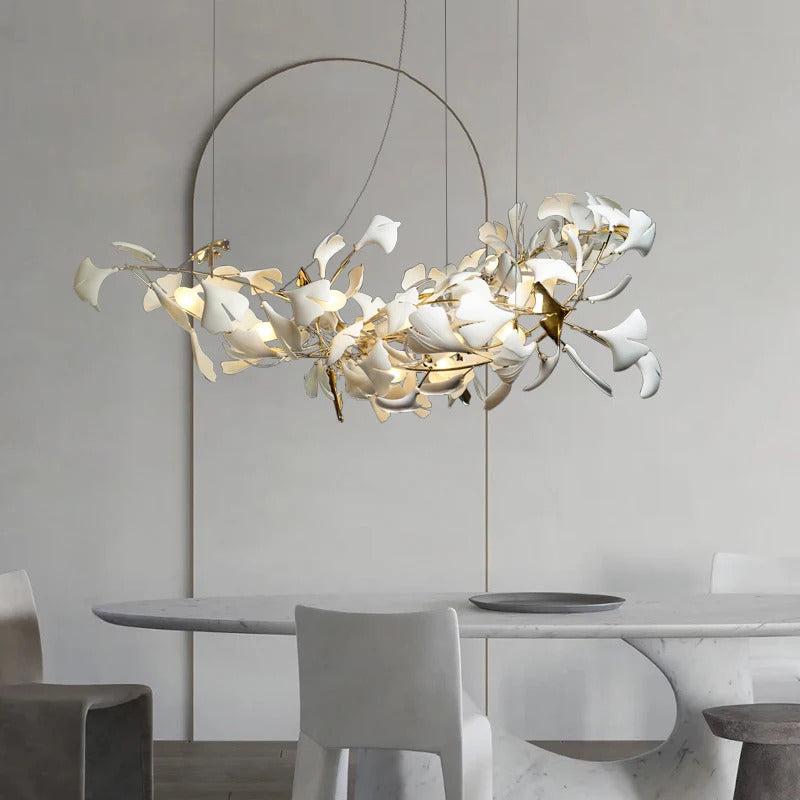 Luxury Ceramic Ginkgo Leaf Chandelier Gold Branches Chandelier