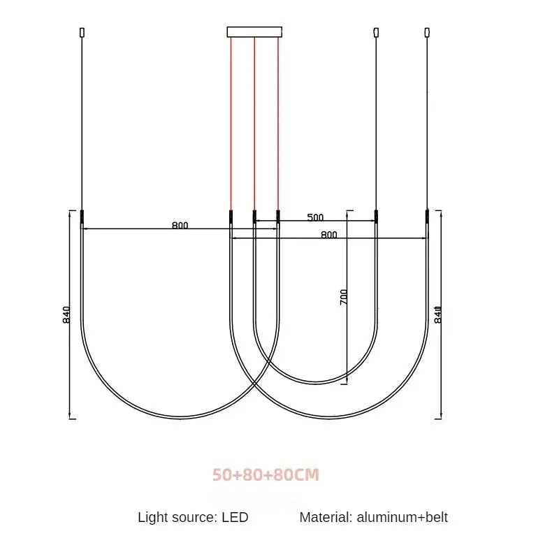 Nordic U-shaped Line Pendant Light LED Long Leather Hanging Lamp