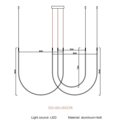 Nordic U-shaped Line Pendant Light LED Long Leather Hanging Lamp