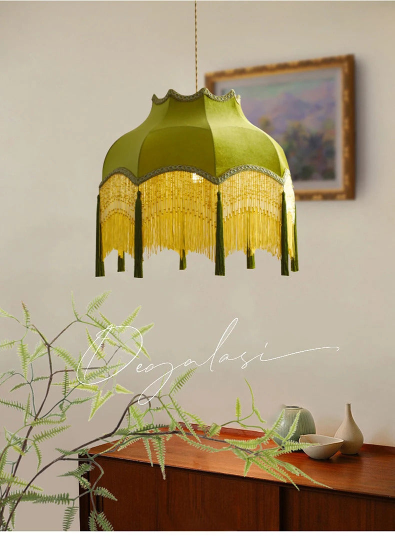 French Green Tassel Dining Room Chandeliers Retro Tassel pendant lamp