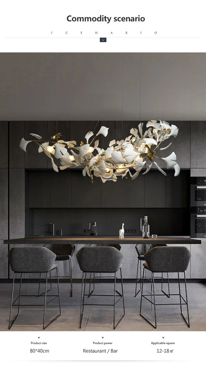 Luxury Ceramic Ginkgo Leaf Chandelier Gold Branches Chandelier