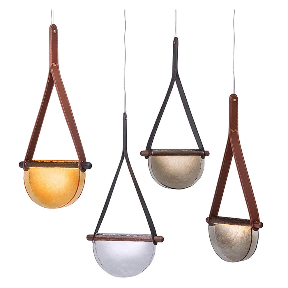 Modern leather handmade glass pendant lamp gray amber clear glass pendant Light