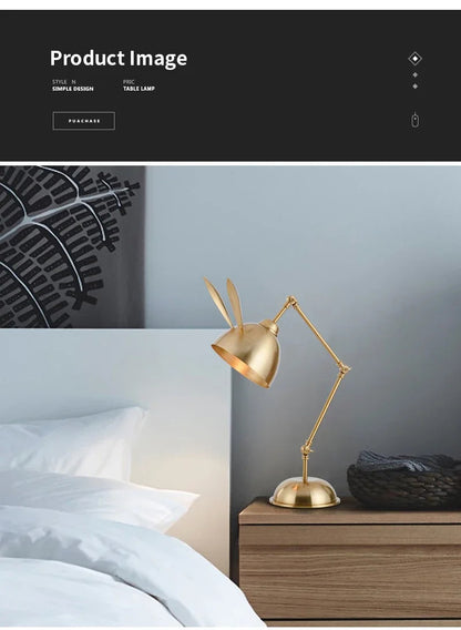 Nordic pink rabbit table lamp led folding arm desk lamp for Children's Room decor eye protection study bedside book reading lamp