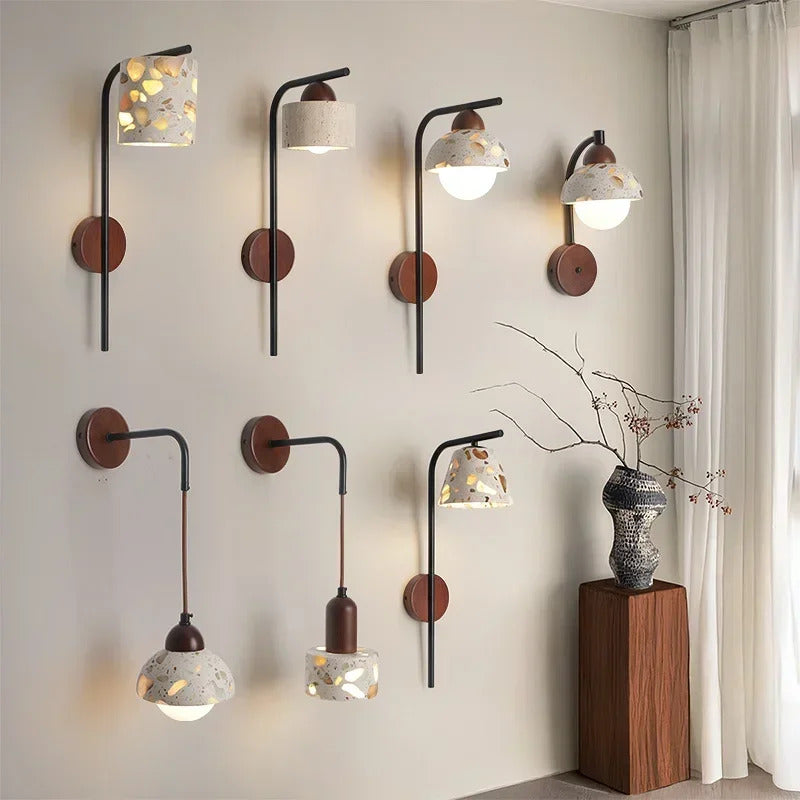 Natural cave Stone Wall Light Medieval Bedside cement Sconce lamp LED Lighting