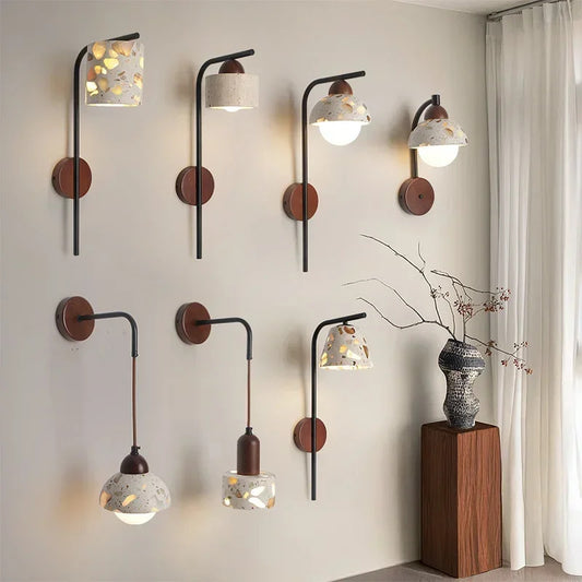 Natural cave Stone Wall Light Medieval Bedside cement Sconce lamp LED Lighting