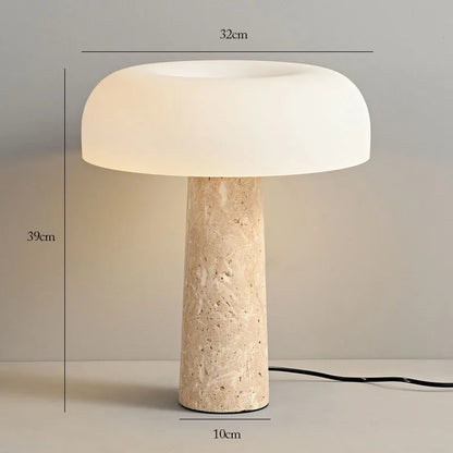 Modern Travertine Table Lamp Natural Stone LED Desk Lamp Indoor Decor Lighting Bedroom Living Room Study Matte Glass Lampshade