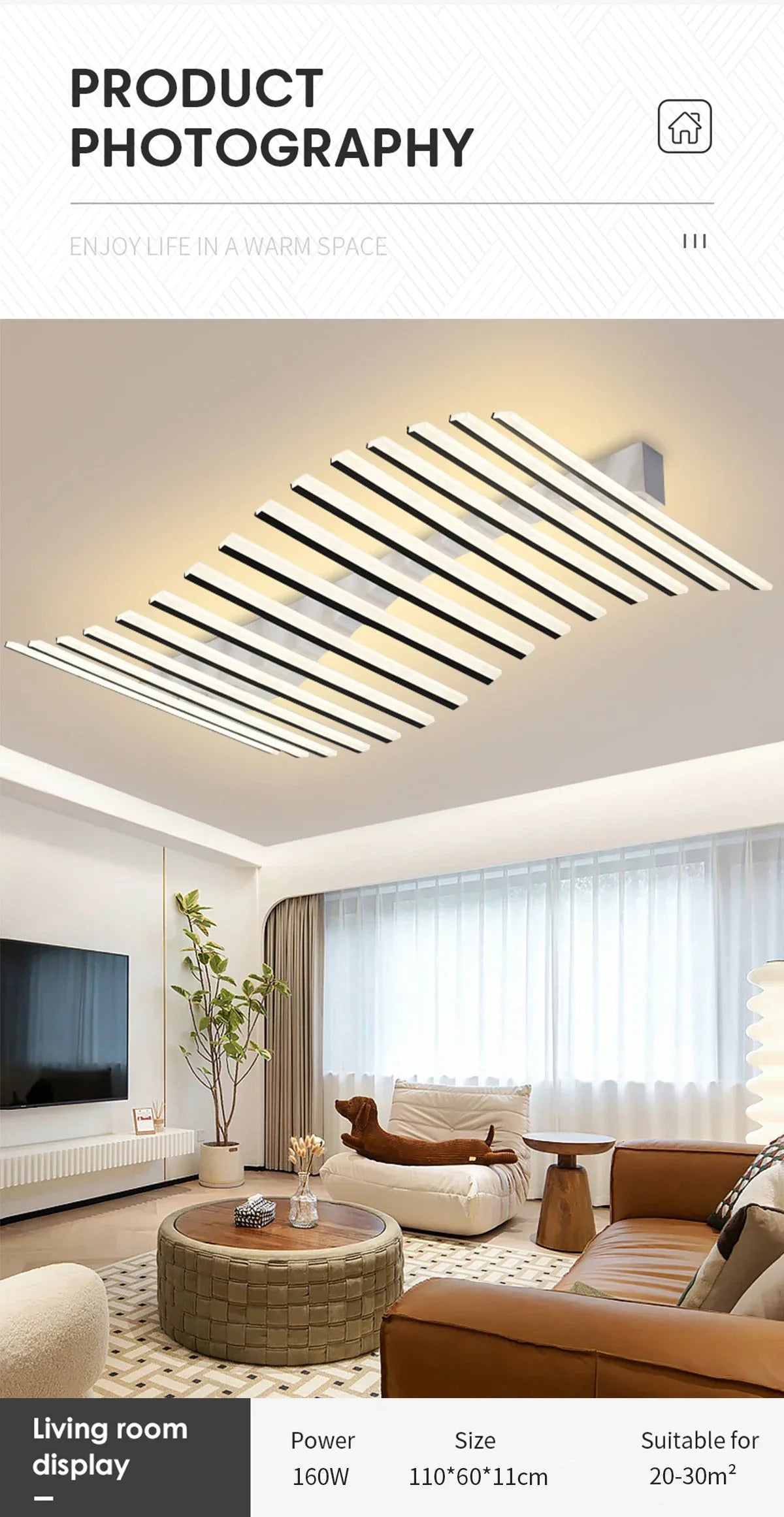 Art Fishbone Line Acrylic LED Ceiling Lamp Living Room Bedroom Lighting