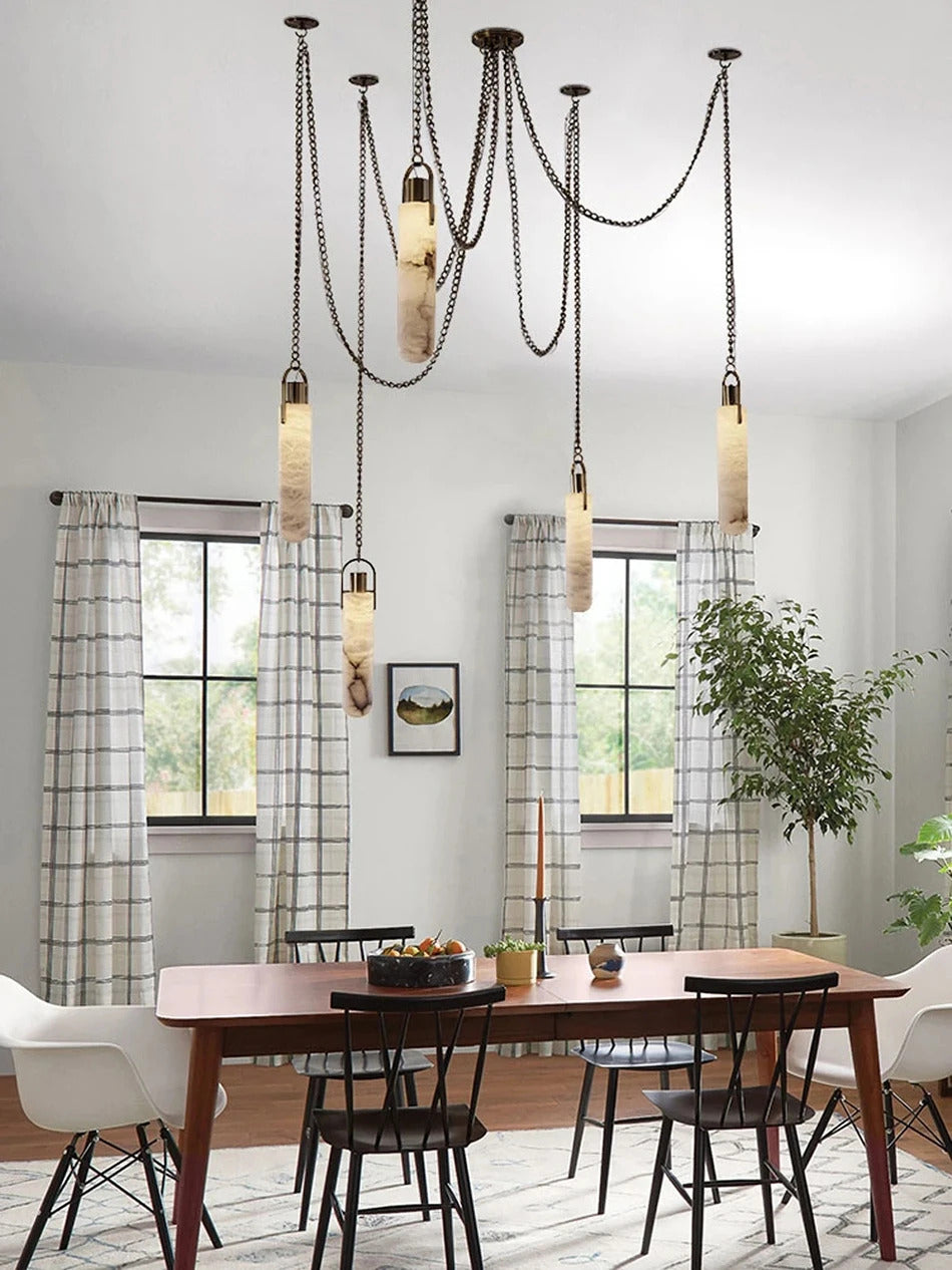 Marble Multi Light Pendant Chandelier Brass Alabaster Ceiling Chandelier Desigener For Living Dining Room Loft Staircase