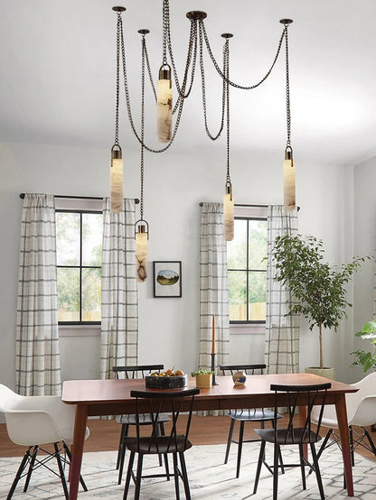 Marble Multi Light Pendant Chandelier Brass Alabaster Ceiling Chandelier Desigener For Living Dining Room Loft Staircase