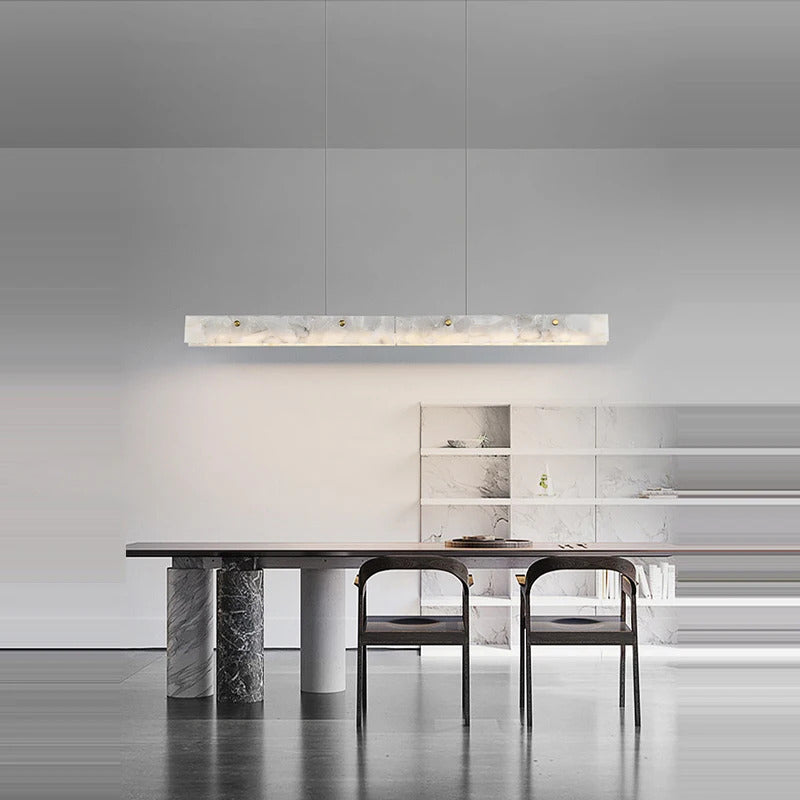 Marble Rectangular long strip Chandelier Modern Luxury resin acrylic Gold Pendant light