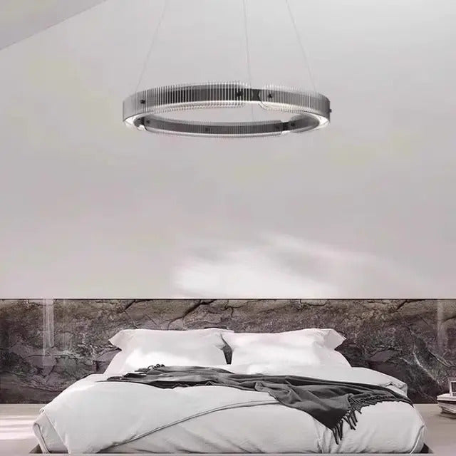 Modern black round chandelier Nordic simple glass lampshade ring LED pendant lights