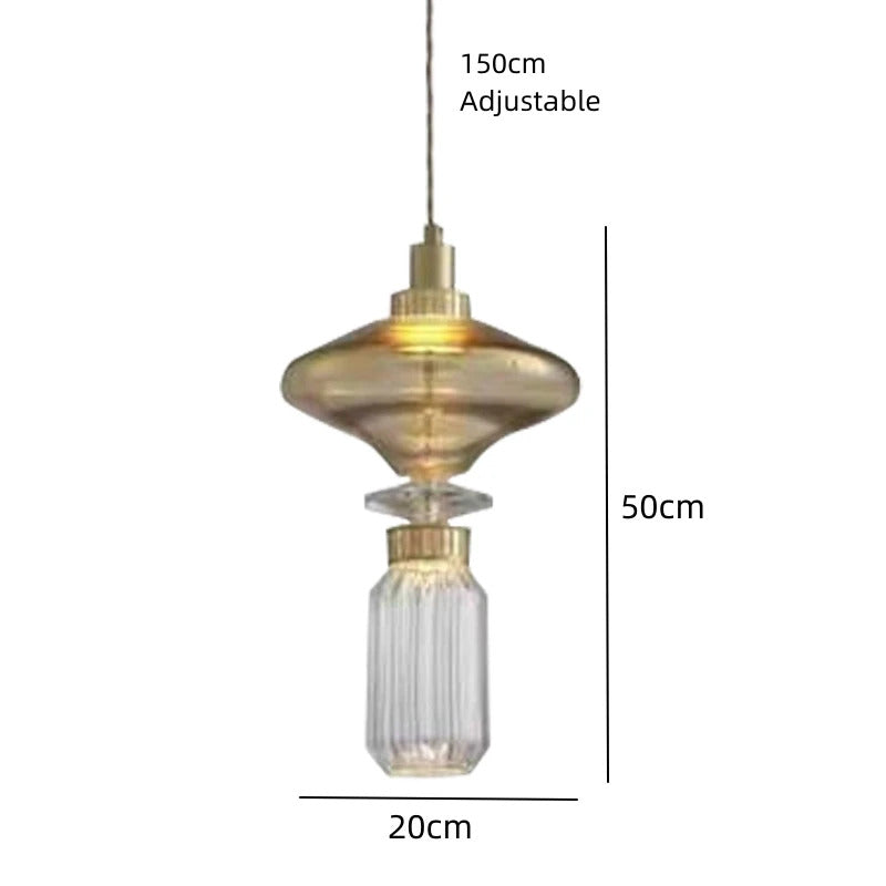 Clear Amber Glass LED Chandelier Modern Pendant Lamp Hall Parlor Restaurant Bedside Lighting Fixtures Wire 150cm Adjustable