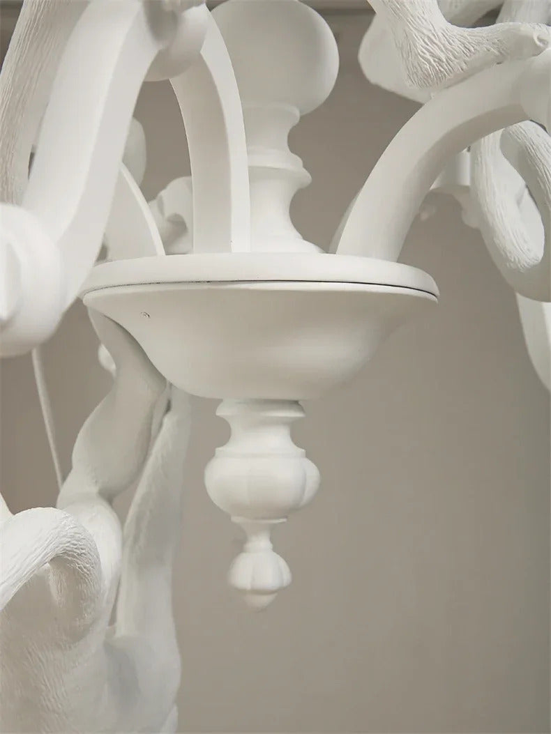 Art creative monkey Pendant lamp White black Resin animal hemp rope wall lamp