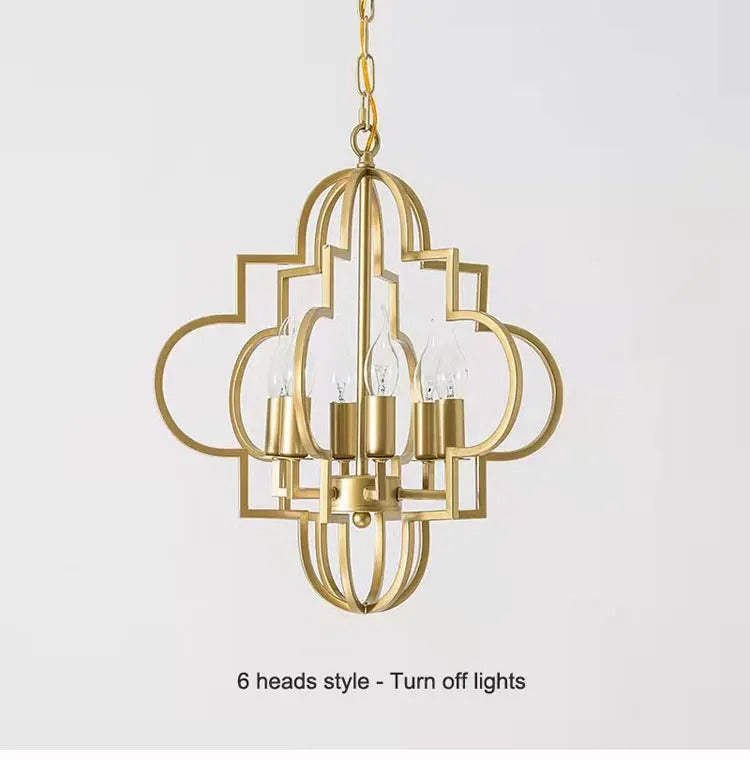 American Vintage Wrought Iron Gold Chandelier Nordic Design Living Room Pendant Lamp