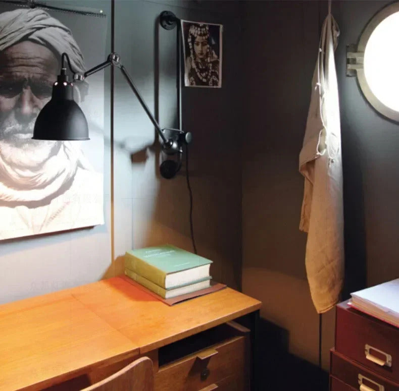 Nordic simple long black wall light Industrial Pole Swing Arm vintage Reading wall lamp