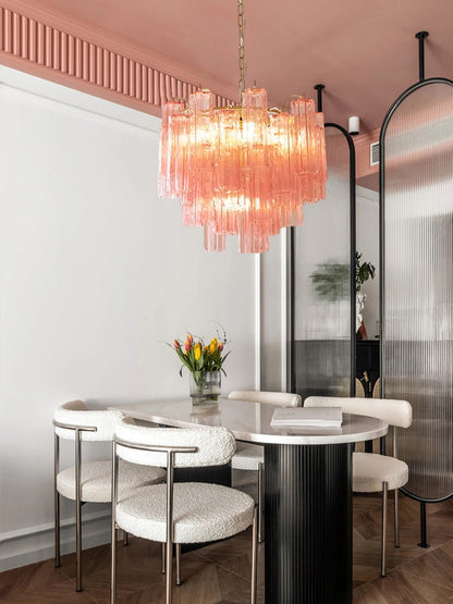 Pink Clear Glass Tube French Design Led Chandelier Lighting Hanging Lamp Lustre Suspension Luminaire Lamp For Dinning Room Decor