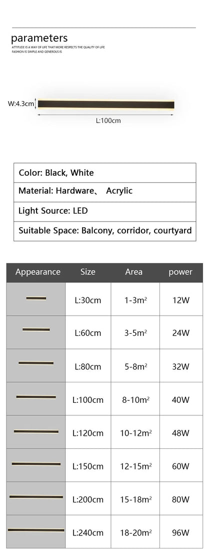 Outdoor Wall Lamps Waterproof Line Minimalist wall Lights Long Strip IP65 Wall Lights