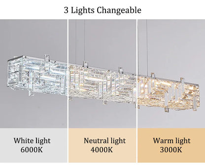 Modern crystal long strip chandelier Luxury Gold  Kitchen island Pendant lamp