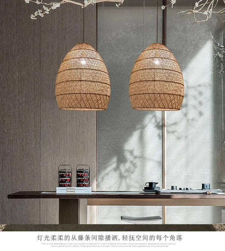 Natural Rattan wicker hanging lamp Chinese Style suspension