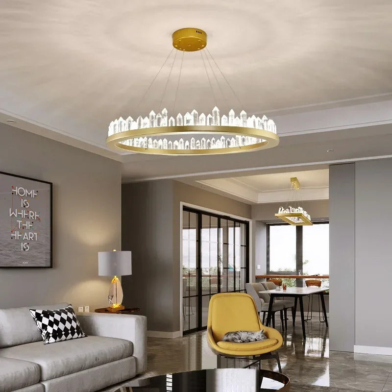 Modern Luxury Crystal Ring chandeliers Round black golden pendant lamp LED hanging light