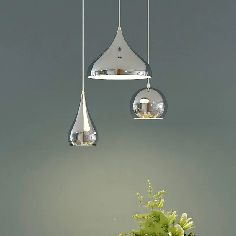 Nordic Plating Sliver Globe Ball Mirror Pendant Lights E27 Iron Hanging Lamp