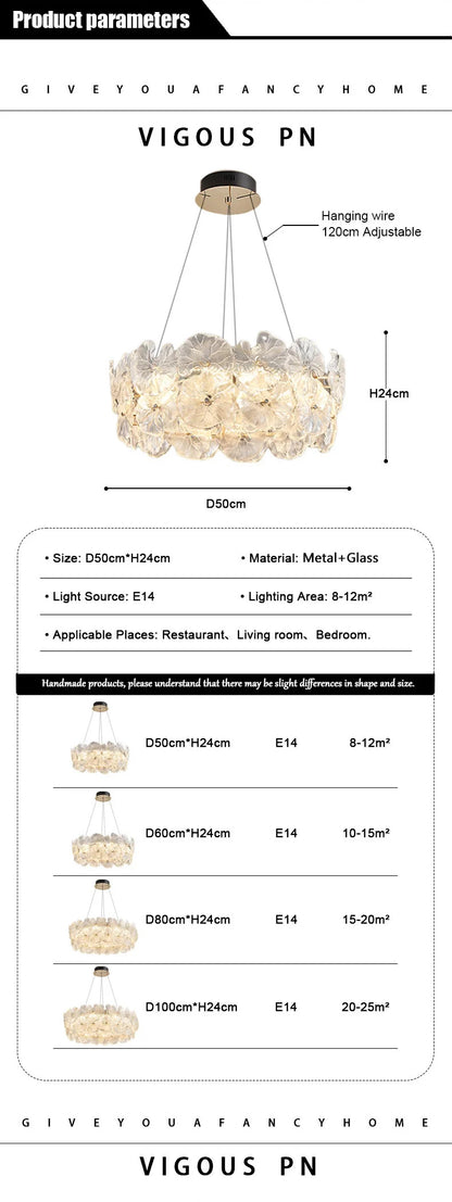 Modern Luxury Lotus Leaf Glass Chandelier Luxury Crystal Pendant Light