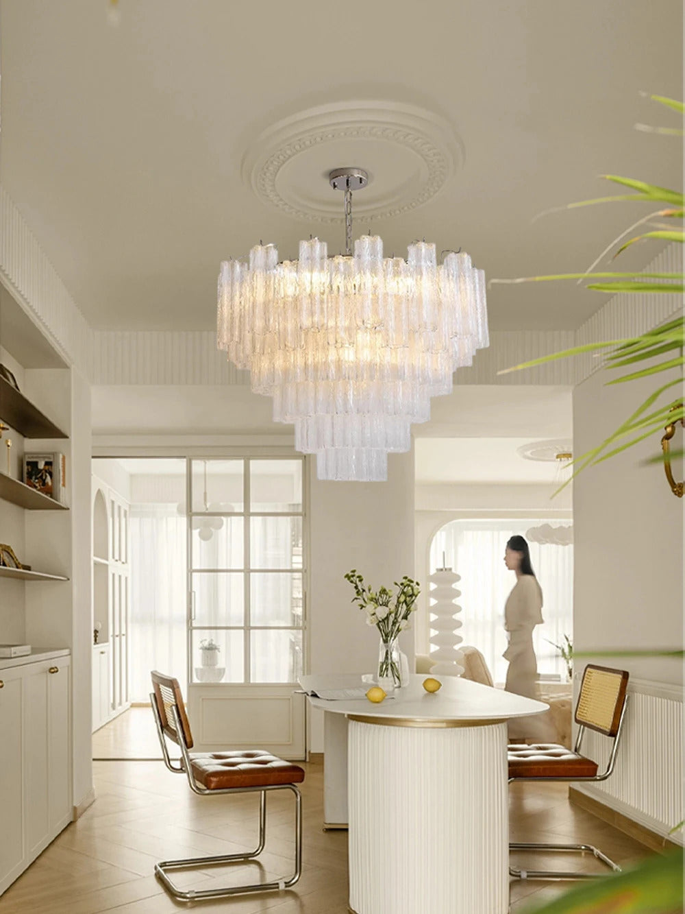 Pink Clear Glass Tube French Design Led Chandelier Lighting Hanging Lamp Lustre Suspension Luminaire Lamp For Dinning Room Decor