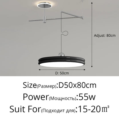 French Flying Saucer Pendant Light Creative Design Extendable Rotating Long Pole Lamp