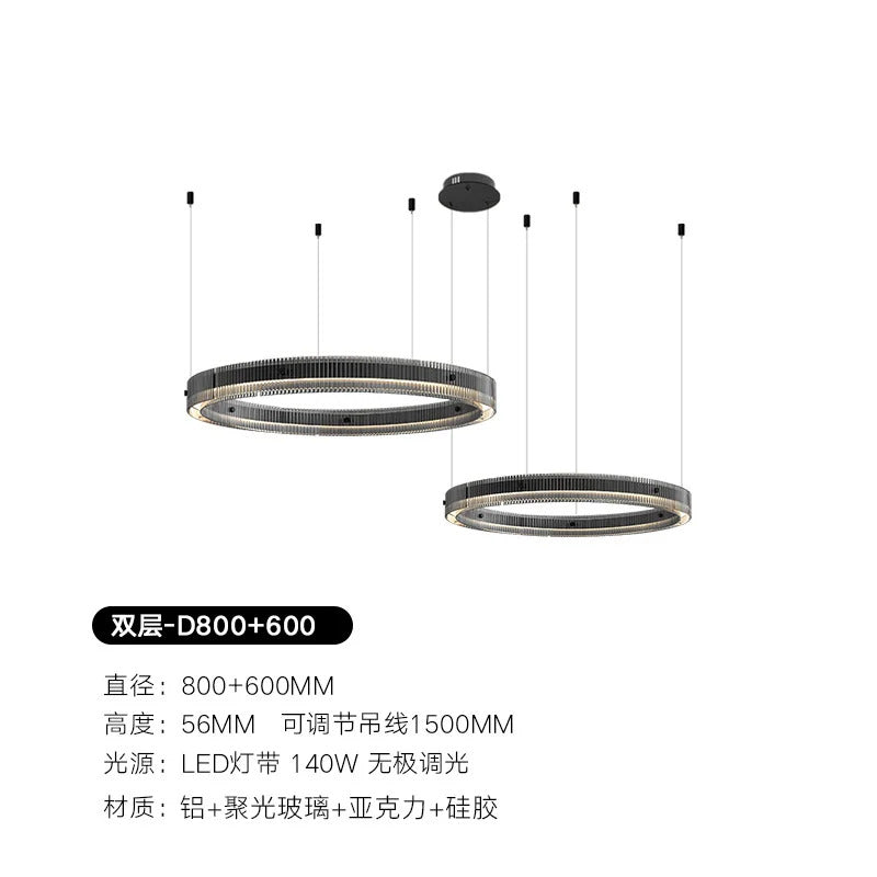 Modern black round chandelier Nordic simple glass lampshade ring LED pendant lights