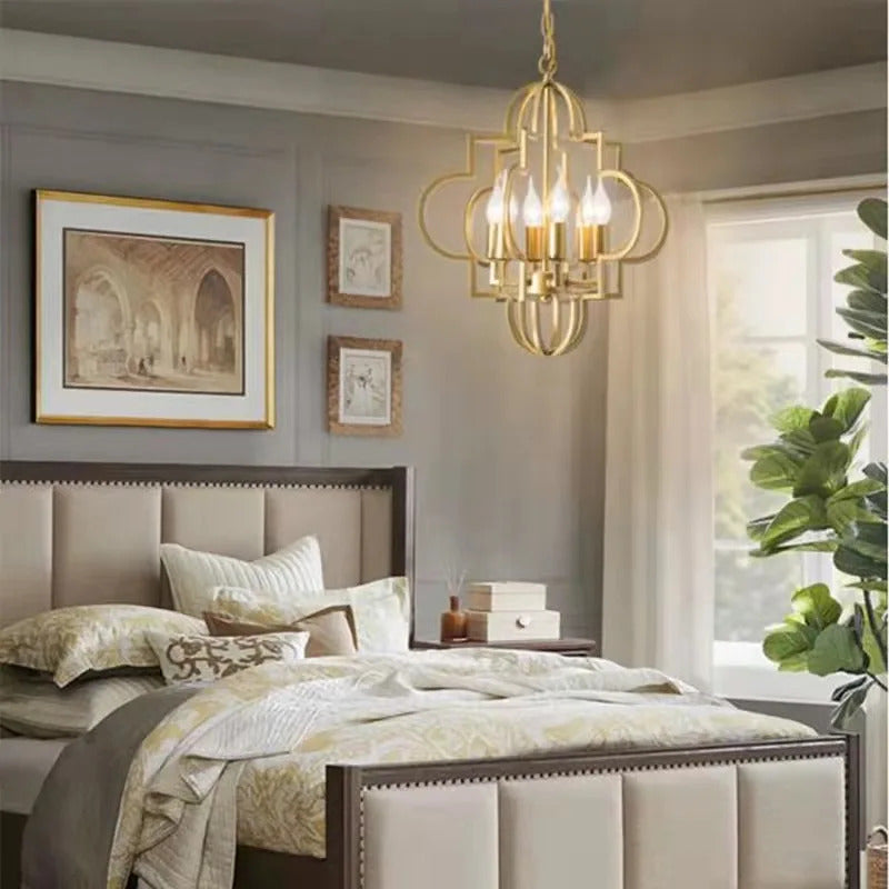 American Vintage Wrought Iron Gold Chandelier Nordic Design Living Room Pendant Lamp