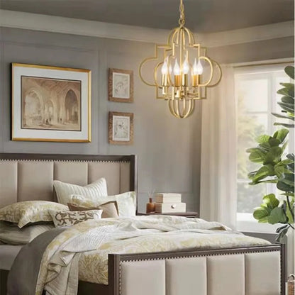 American Vintage Wrought Iron Gold Chandelier Nordic Design Living Room Pendant Lamp