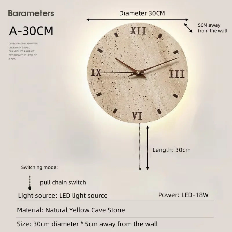 Creative Cave Stone Clock Wall Lamp Wabi Sabi Background Wall Light sconce