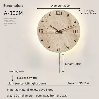 Creative Cave Stone Clock Wall Lamp Wabi Sabi Background Wall Light sconce