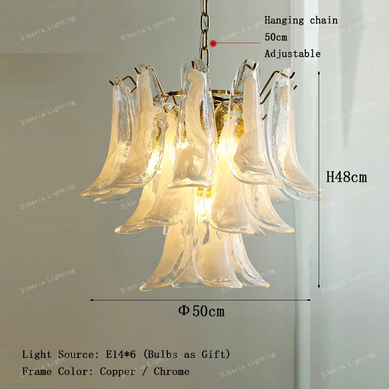 White Petal Glass Modern Romantic Artistic Ceiling Chandeliers Home LED Lighting Fixture Hanging Lamps for Living Room Decor