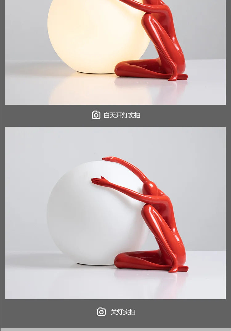 Nordic Art Floor Lamp Abstract Humanoid Holding Ball Vertical Light for Living Room Bedroom Creative Sculpture Decor Desk Lamps