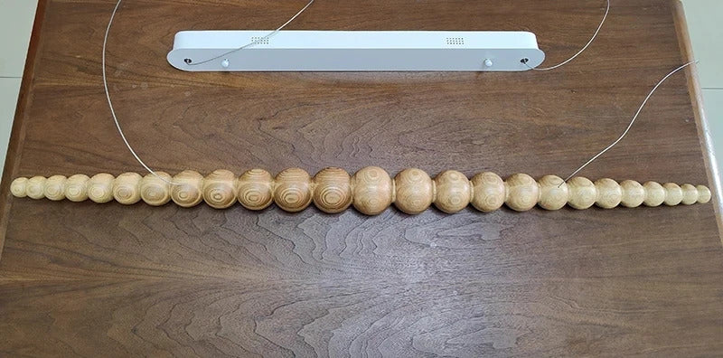 Wooden Beads Long Linear LED Pendant Lights Wabi Sabi wood walnut wood Hanging chandeliers