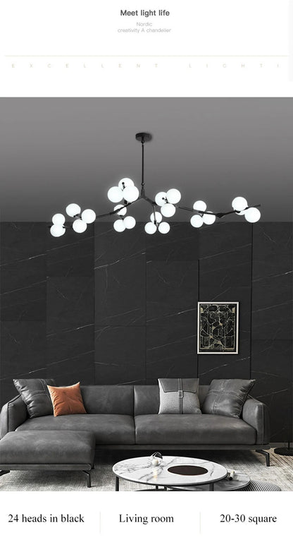 Nordic tree branch ball chandelier Modern white glass ball Led Pendant lights