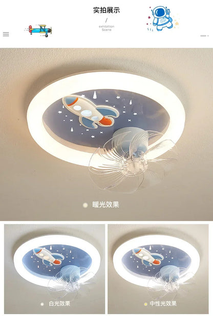 Modern Kids Room Ceiling Fan Light Cartoon Moon Astronaut children bedroom hanging Light