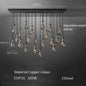Luxury All Copper LED Pendant Light Modern Water drop Glass chandelier