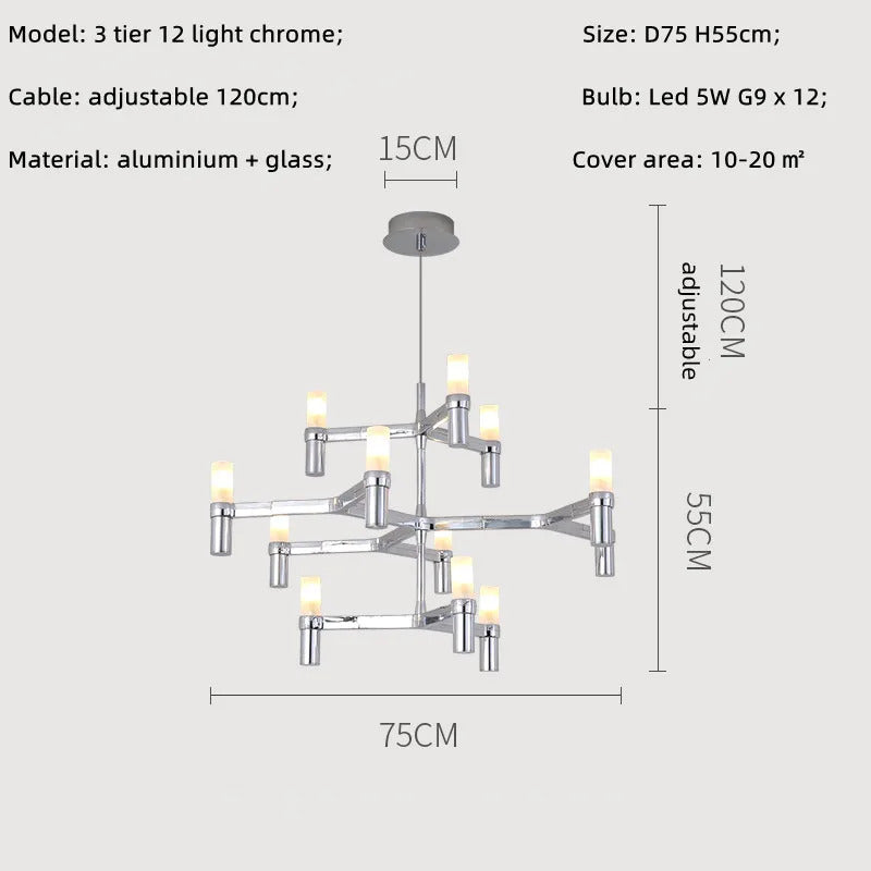 Crown Major Chandelier Nordic Tube Silver Chandelier Modern Led Luxury Chandelier
