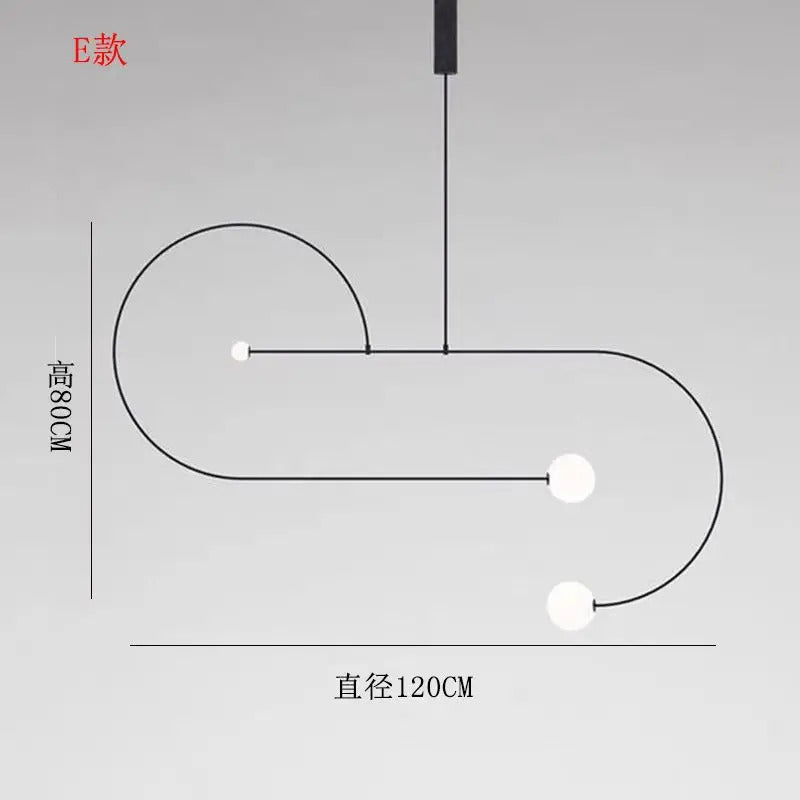 Nordic Iron geometric Line Pendant lamp Black Gold Iron U Line Chandelier