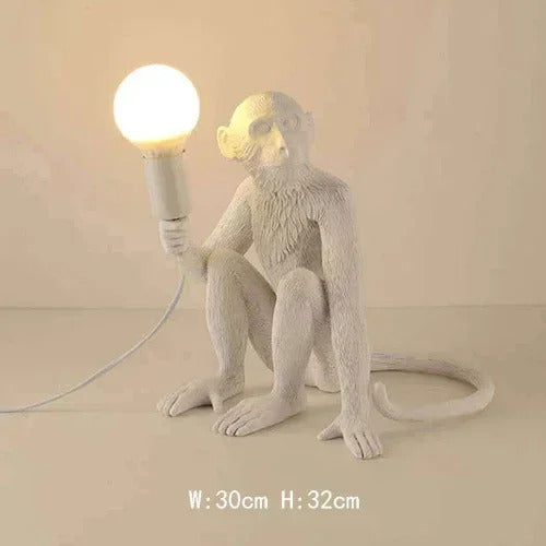 Art creative monkey Pendant lamp White black Resin animal hemp rope wall lamp