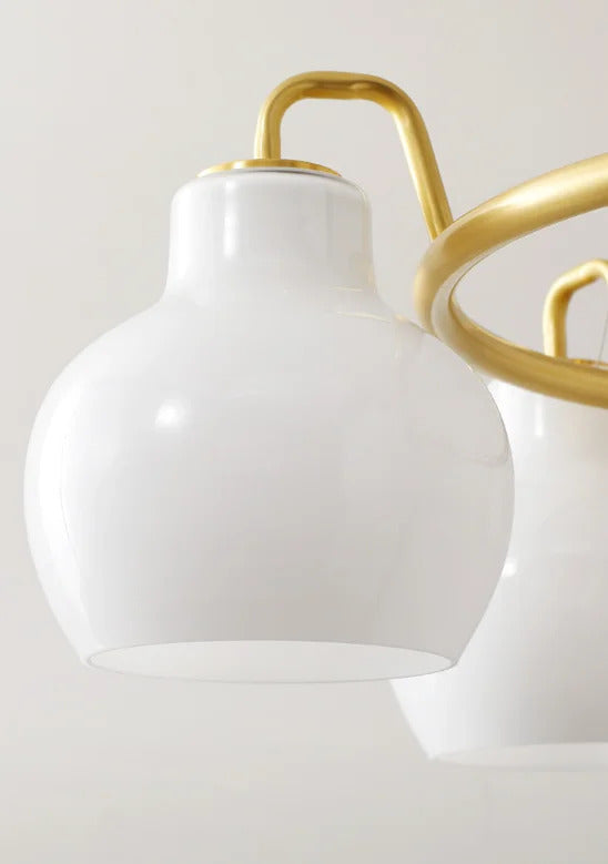 French vintage Cream Glass chandelier Nordic ring Calabash pear pendant lamp