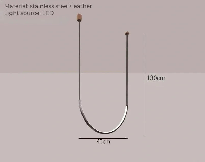 Nordic U-shaped Line Pendant Light LED Long Leather Hanging Lamp