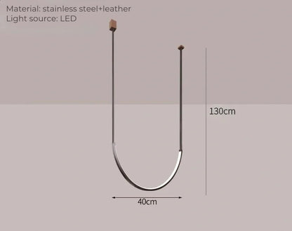 Nordic U-shaped Line Pendant Light LED Long Leather Hanging Lamp